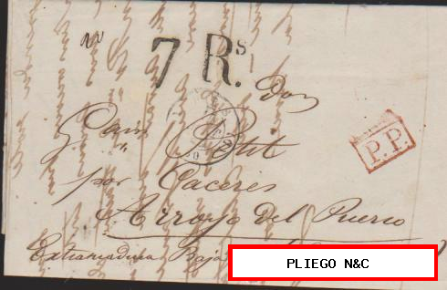 Carta de París a Arroyo del Puerco del 10 Ago. 1840. Fechador de París, P.P. rojo