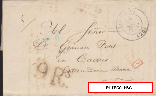 Carta de Louviers a Cáceres del 16 Nov. 1844. Fechador de Louviers, P.P. rojo