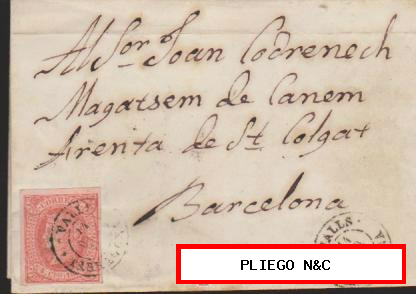 Carta de Valls a Barcelona del 14 Oct. 1864. Franqueado con Edifil 64 y fechador