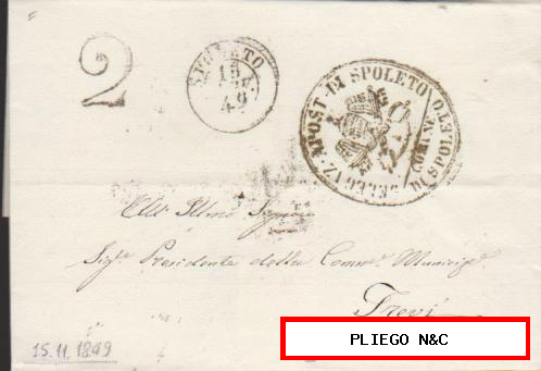 Carta de Spoleto a Trevi del 15 Nov. 1849. Fechador de Spoleto junto con de Apost.