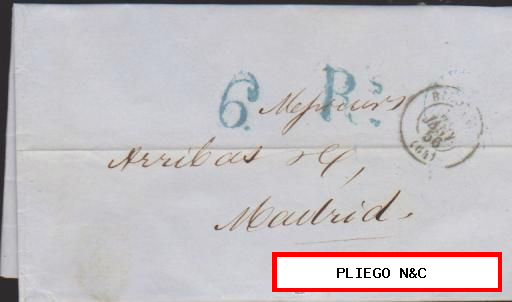 Carta de Bayona a Madrid del 31 Ene. 1856 Fechador de Bayona y marca de porteo