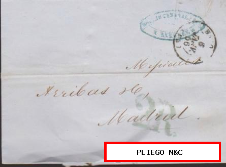 Carta de Bayona a Madrid del 6 Ene. 1856 Fechador de Bayona y marca de porteo