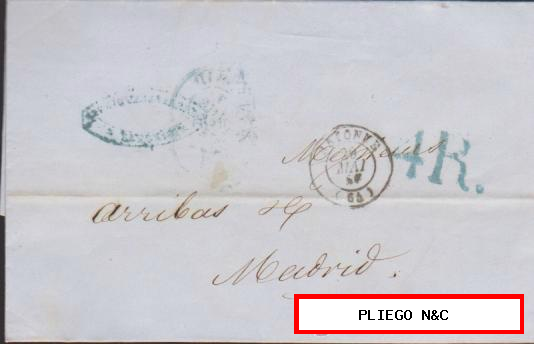 Carta de Bayona a Madrid del 24 May. 1856 Fechador de Bayona y marca de porteo