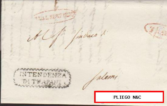 Carta de Trapani a Salemi del 22 May. 1835. Con marca de Trapani + REAL SERVI