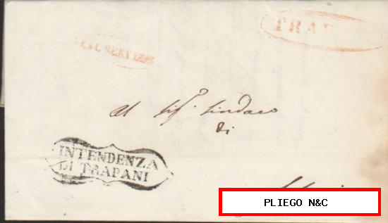 Carta de Trapani a Salemi del 20 Ago. 1844. Con marca de Trapani + REAL SERVIZIO