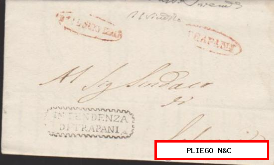 Carta de Trapani a Salemi del 4 Mar. 1836. Con marca de Trapani + REAL SERVICIO+