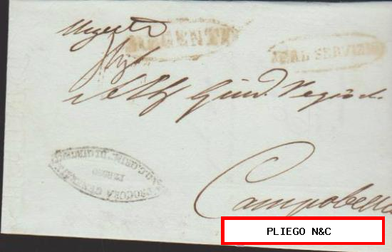 Carta de Girgenti a Campobello. Del 21 Oct. 1841. Con marca GIRGENTI rojo. PROCURA GENERALE