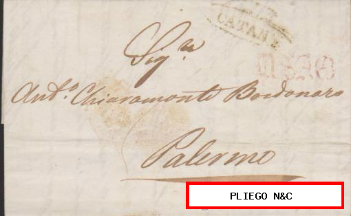 Carta de Catania a Palermo del 7 Nov. 1842. con marca de Catania y fechador