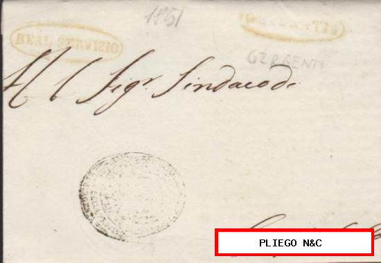 Carta de Girgenti a Campobello. Del 22 Feb. 1851. Con marca GIRGENTI rojo. y REAL