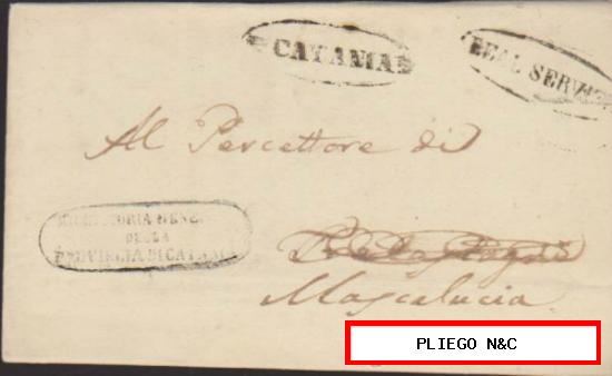 Carta de Catania a Mascalucia del 23 Ene. 1858. Marca de Catania, REAL SERVIZIO