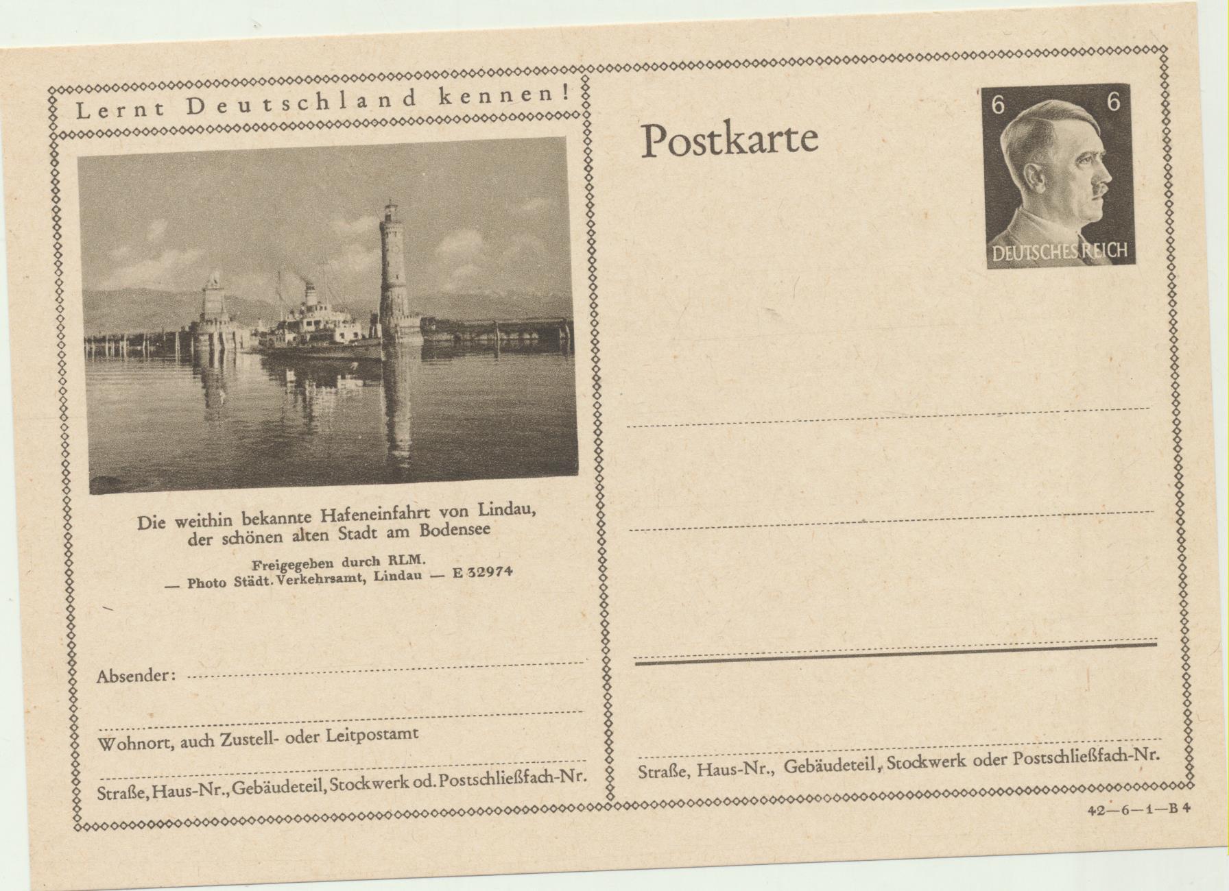 Alemania. Entero Postal. Hitler (1942) Lindau