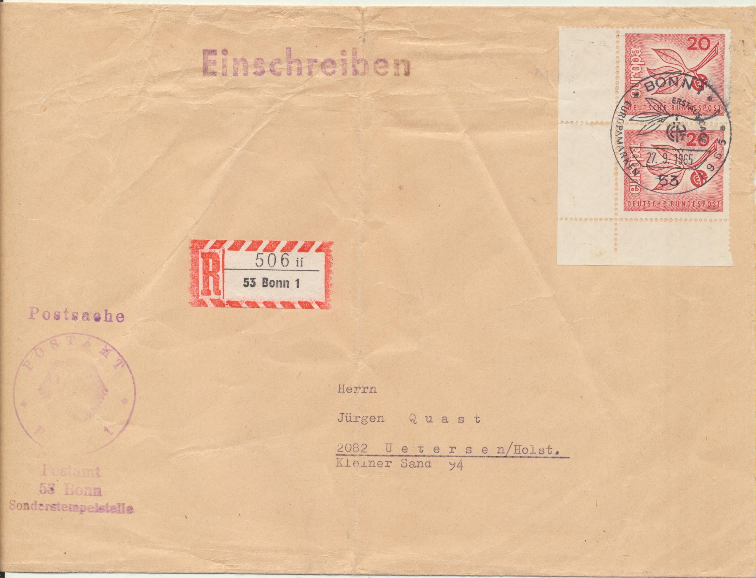 Alemania. Carta de Bon a Uetersen del 27-9-65