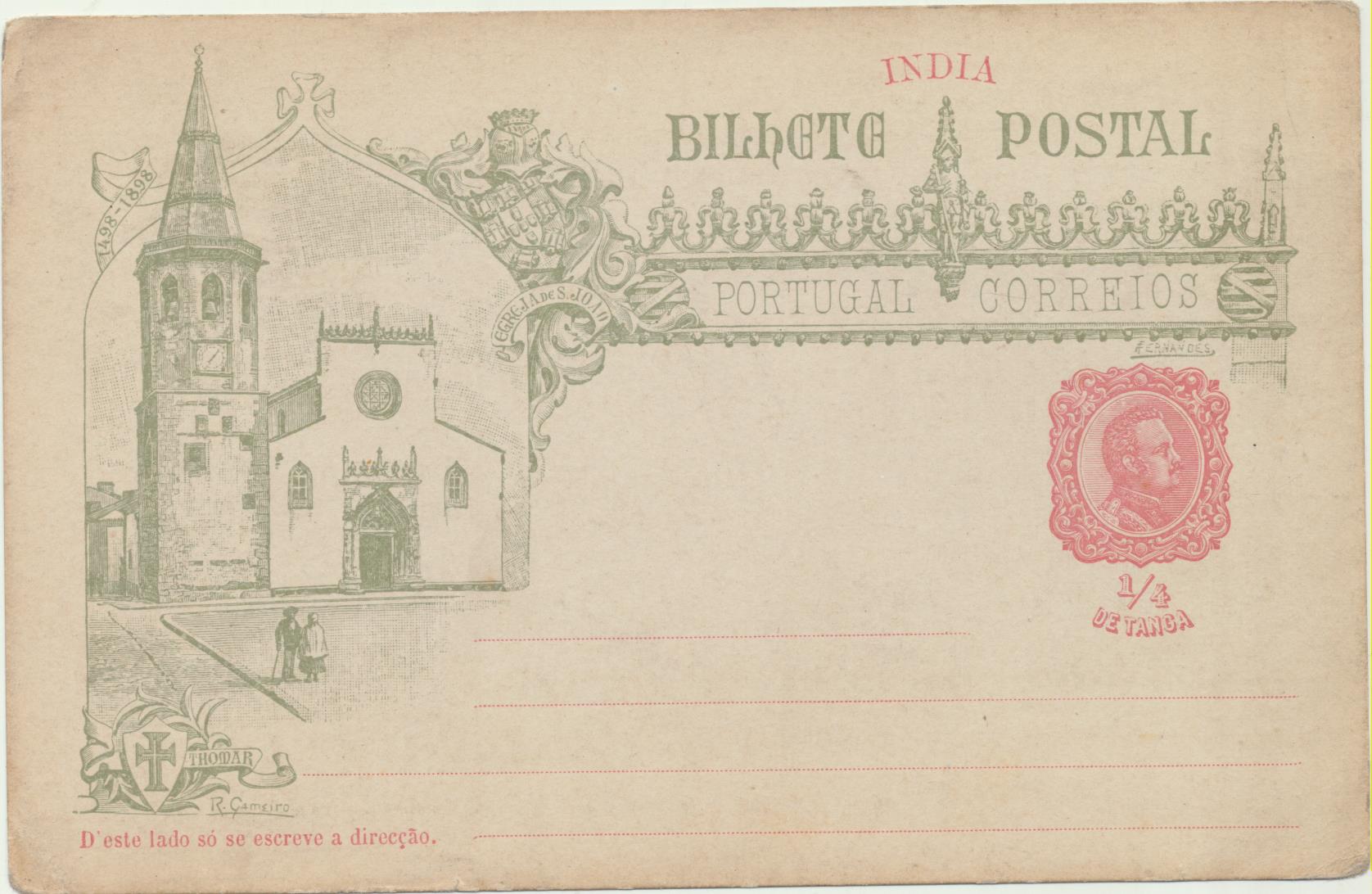India Portuguesa. Entero Postal. Bilhete Postal 1/4 de Tanga
