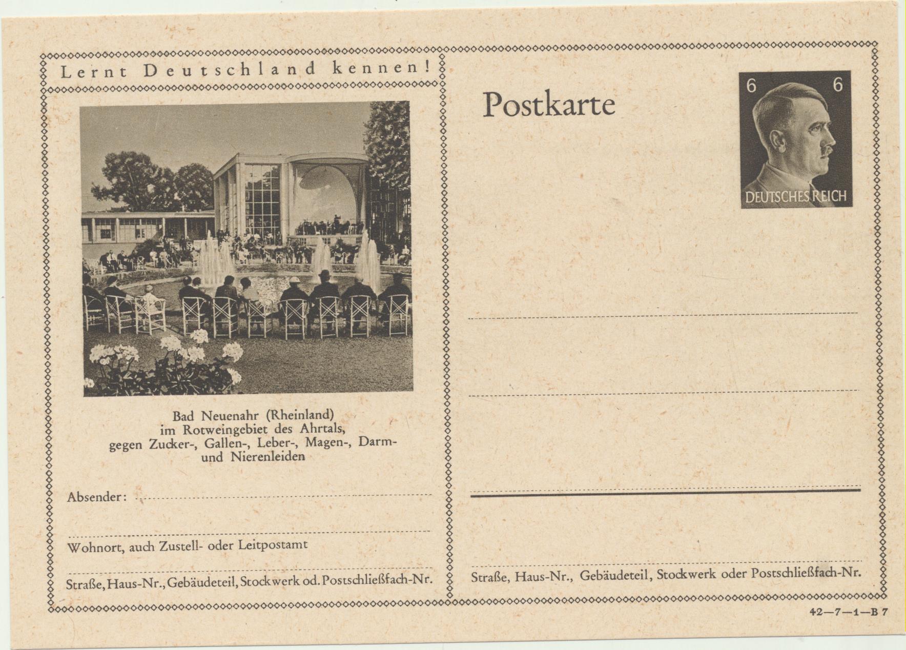 Alemania. Entero Postal. Hitler (1942) Bad Neuenahr