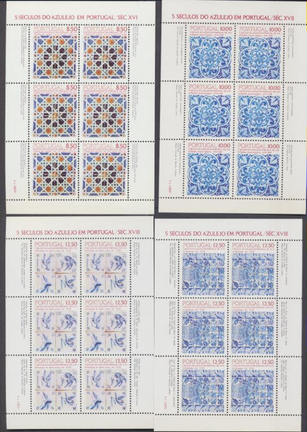 Portugal 5 Siglos del Azulejo. 4 HB 1514a, 1561a, 1582a y 1590a **. Nuevas