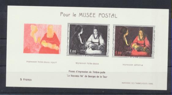 Francia. Tarjeta-Entrada pour le Musée Postal. Hoja con fases de impresión del sello