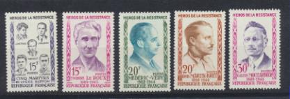 Francia 1959. Héroes de la Resistencia Yvert 1198-202 **