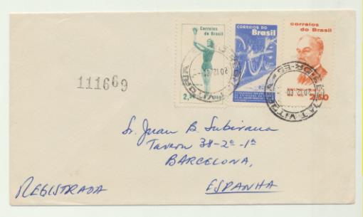 Carta de Brasil a Barcelona del 212-12-1960. Bonito franqueo