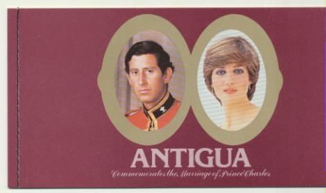 Antigua. Carnet de lujo. Boda del Príncipe Carlos con lady Diana. con bloque de sellos **