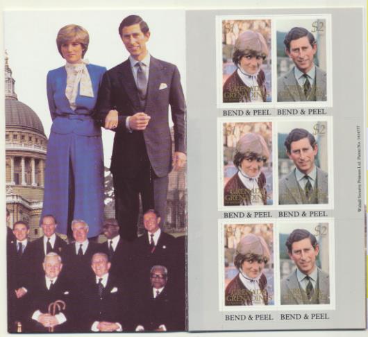 Grenada-Grenadines. Carnet de lujo de la Boda del Príncipe Carlos con Lady Diana. Con bloque de sellos **