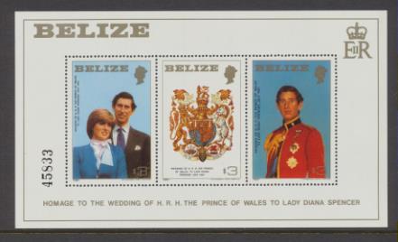 Belize. Belice 1981. Boda Real del Príncipe Carlos con Lady Diana. Hojita bloque **