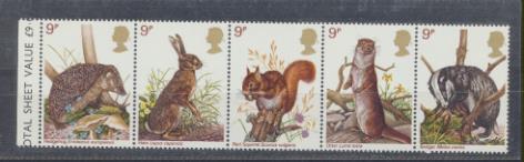 Gran Bretaña 1977. Fauna. Tira Yvert 835-39 **