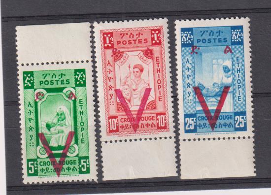 Etiopia 1945. 3 sellos Cruz Roja **