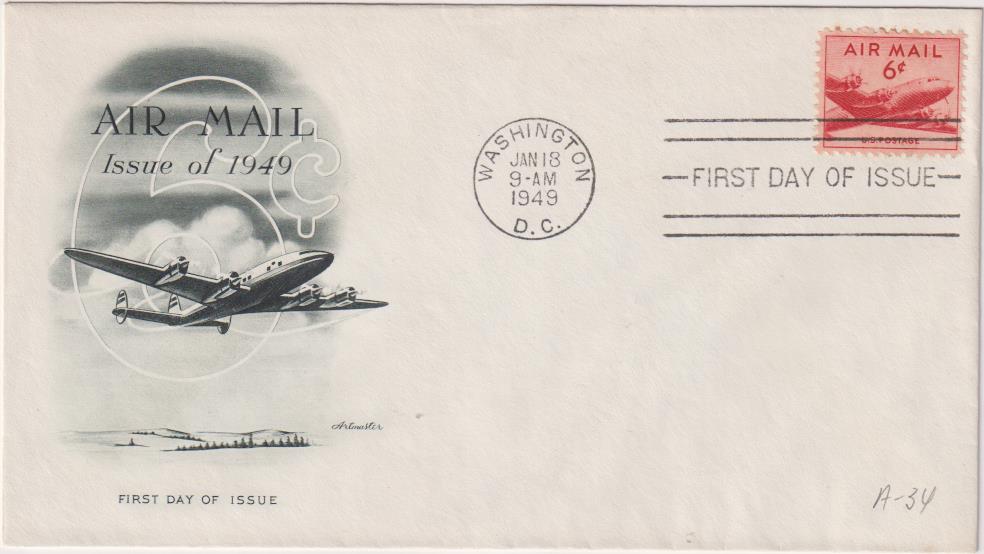 U.S.A. Sobre Primer Día Air mail. Washington Jan. 18. 1949