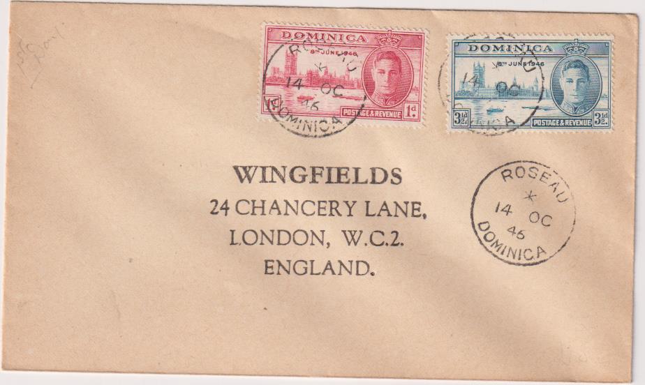 Dominica. Carta de Roseau a Londres del 14 Oct. 1945
