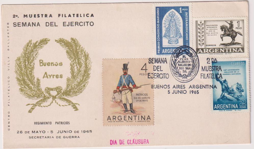 Argentina. Sobre Primer Día. 2ª Muestra Filatélica. Semana del Ejercito 5 Jun. 1965