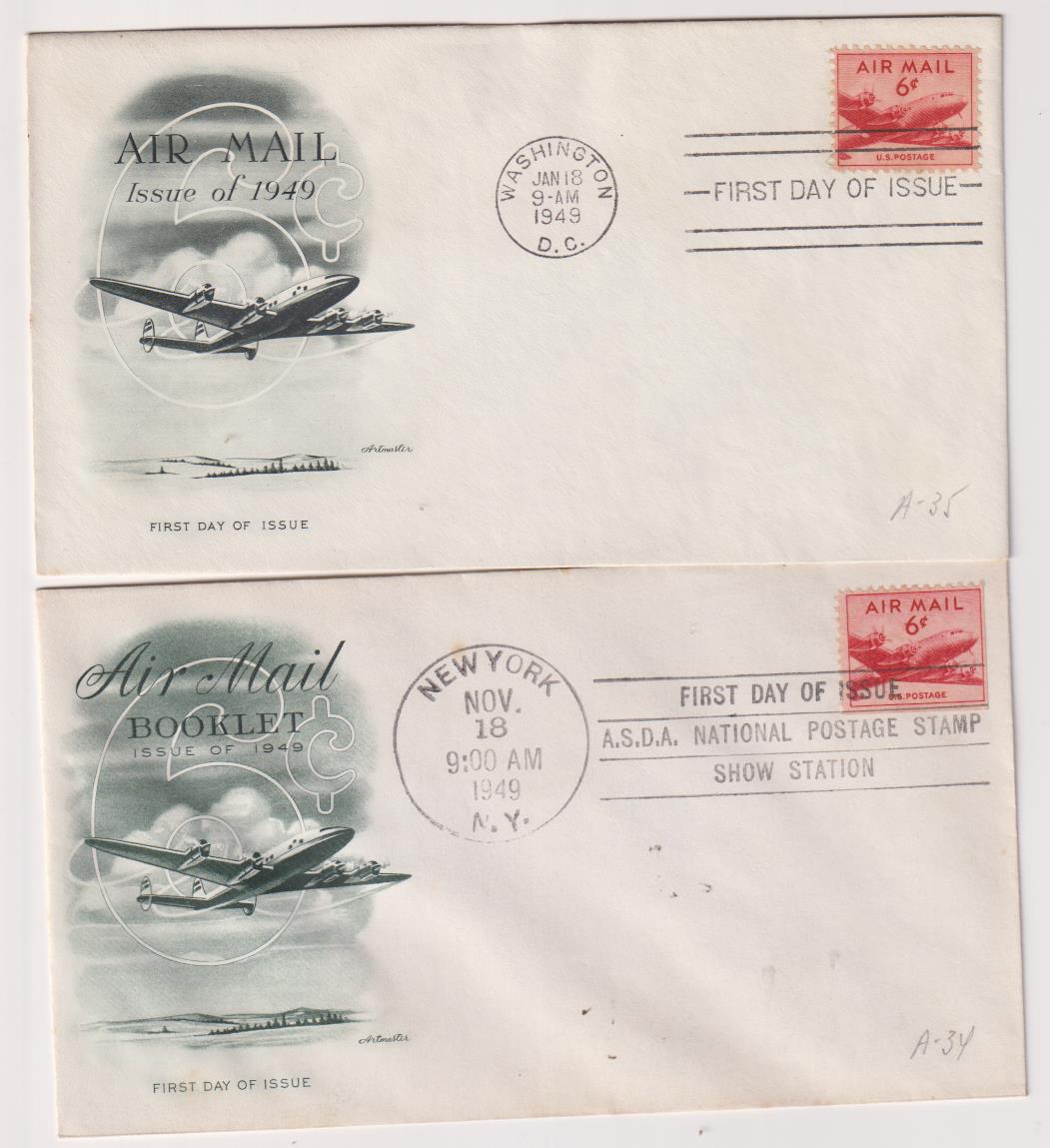 U.S.A. Air Mail Booklet. 2 Sobres Primer Día. New York 18 Nov. y Washington 18 Ene. 1949