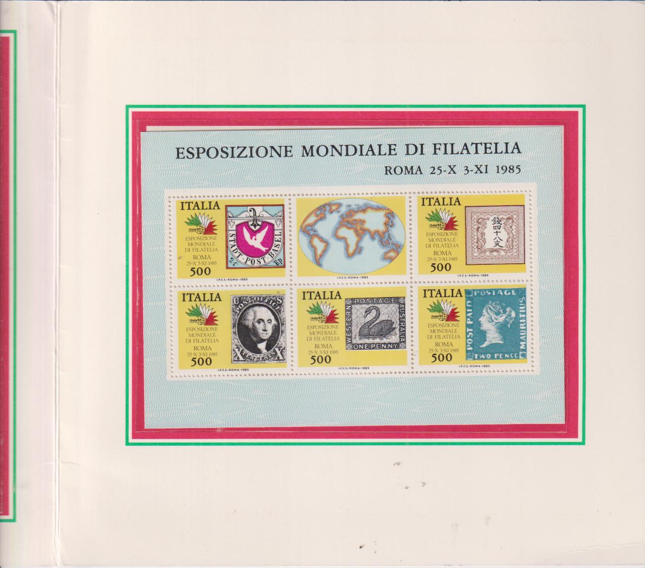 Italia. Exposición Mundial de Filatelia. 1985. Cartera-Estuche Original con 3 Hojas Bloques **