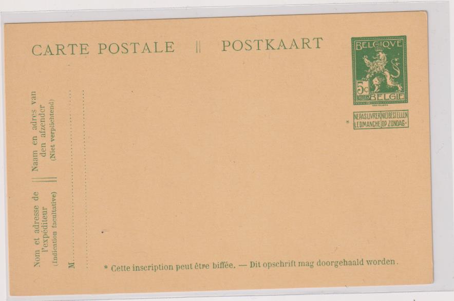 Bélgica. Tarjeta Entero Postal