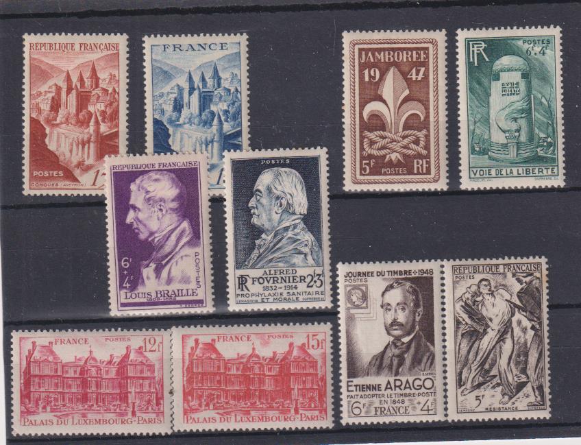 1947-48. Francia. 10 sellos Nuevos *