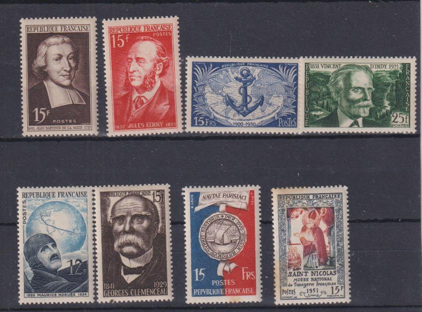 1950-51. Francia. 8 sellos Nuevos*