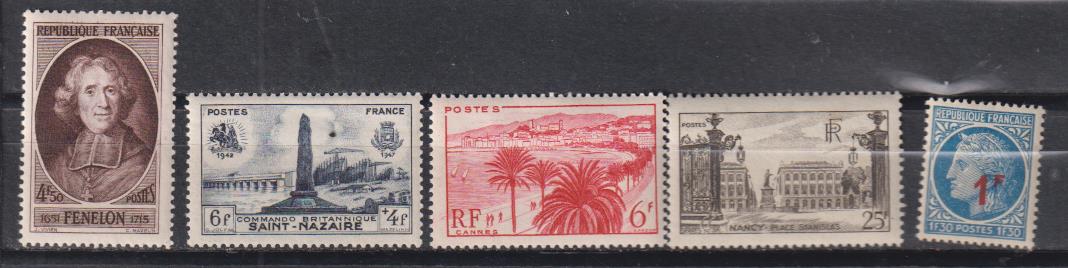 1947. Francia. 5 Sellos nuevos*
