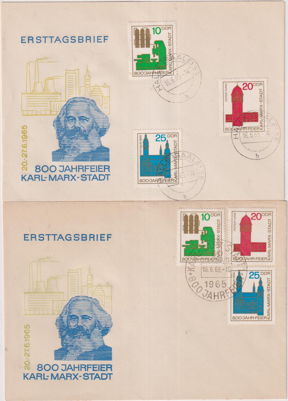 República Democrática Alemana. 2 Sobres Primer Día, 1965