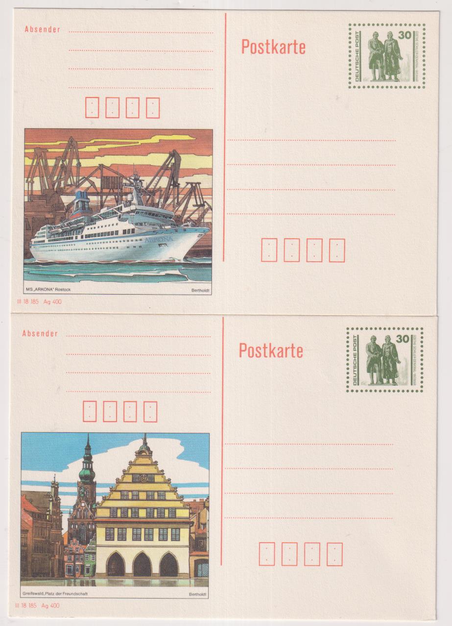 República Democrática Alemana. 2 Tarjetas Postales. 1990