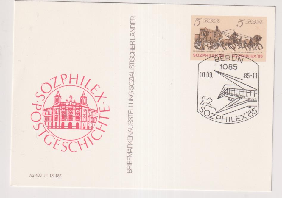 República Democrática Alemana. Tarjeta Postal. Sozphilex 1985