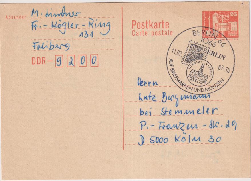 República Democrática Alemana. Tarjeta Postal. Berlín 1987