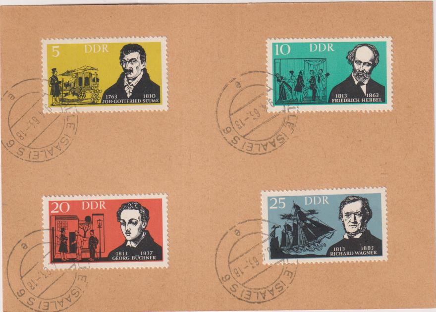 República Democrática Alemana. Tarjeta Postal con serie Primer Día AL dorso, 1963