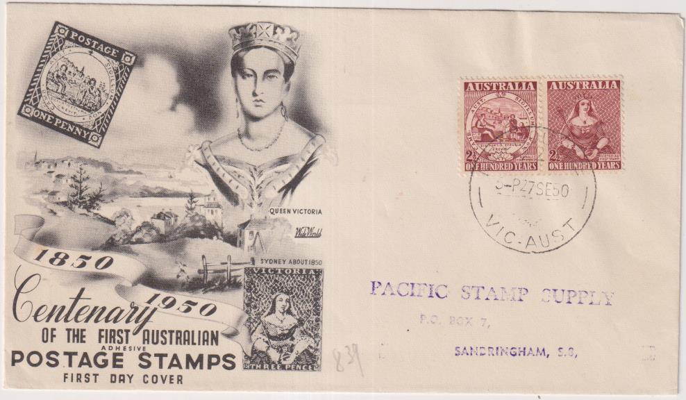 Australia. Sobre Primer Día. Centenario del primer sello de Australia 1850-1950