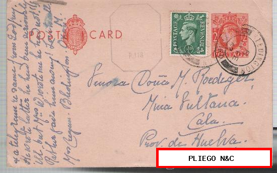 Tarjeta Entero Posta. Gran Bretaña. De Bledington a Mina Sultana-Cala. 19-Feb-1942. Censura Inglesa