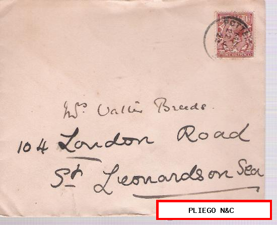 Carta a S. Leonard on Sea. Franqueada con sello 141, matasello 22-Jul-22