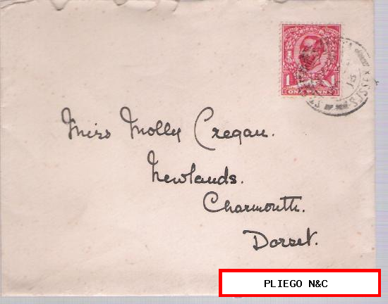 Carta de Sussex a Dorset. Con sello 132 y matasello de Sussex