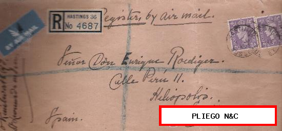 Carta de Sussex a Sevilla. De Julio de 1945. By Air Mail