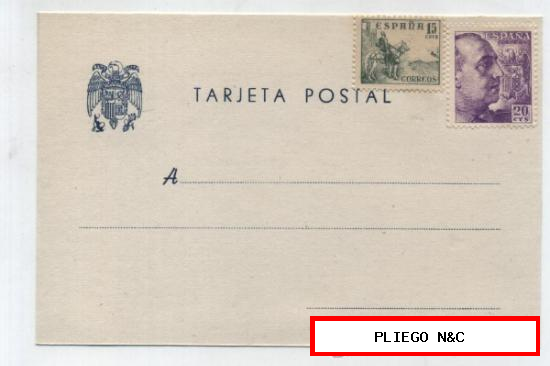 Tarjeta Postal. Franqueada con sellos de 15 y 20 cts.