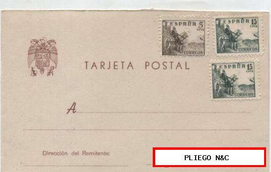 Tarjeta Posta. Franqueada con un sello de 5 y 2 de 15 cts.