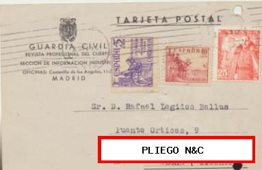Tarjeta con Membrete de Madrid a Elche del 8 Sep. 1949. Con Edifil 917, 1024 y 5 cts. 1946
