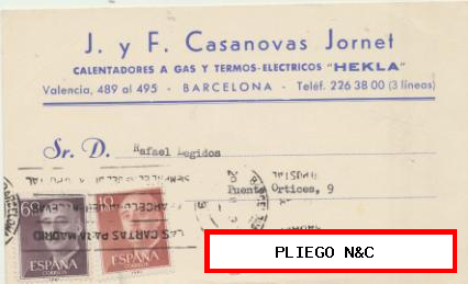 Carta con Membrete de Barcelona a Elche del ?. Con Edifil 1143 y 1150